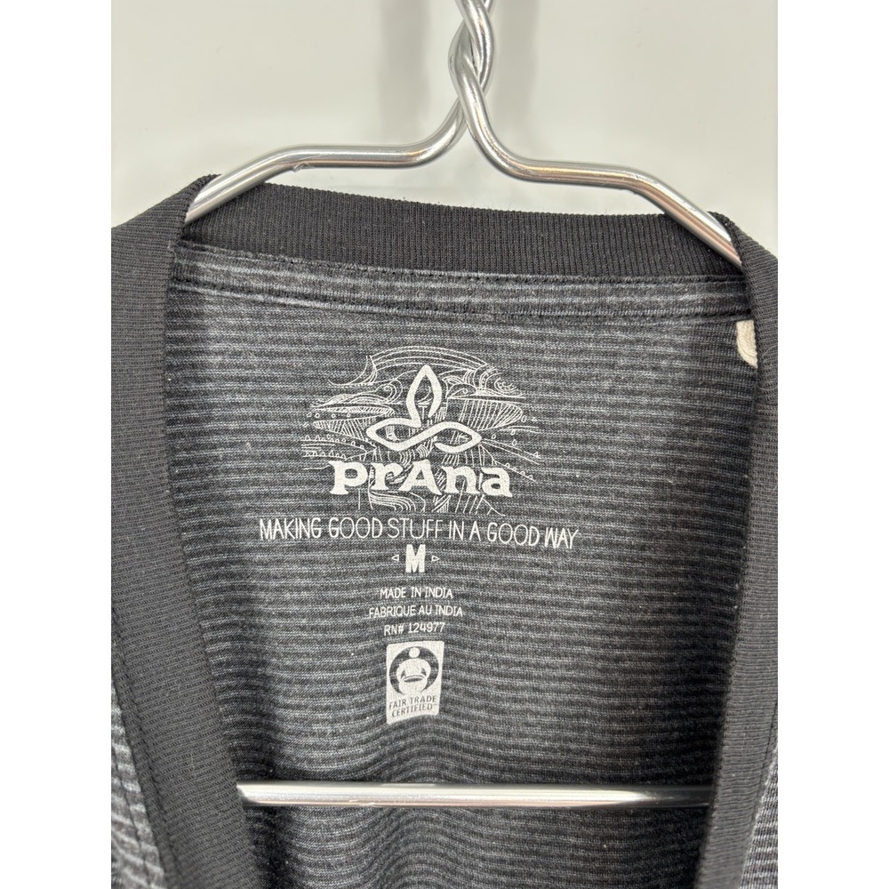 PrAna Tee Shirt Mens M Gray Striped Knit Short Sleeve Crewneck Pullover Hiking - Picture 3 of 8